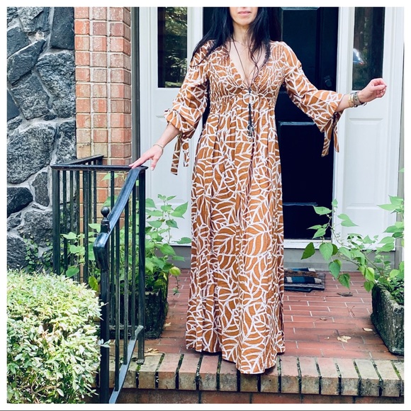 ✨LAST✨BOHO GYPSY CHIC LEAF PRINT WOVEN MAXI DRESS - Picture 2 of 12
